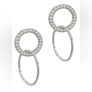 White Rhodium Circle Drop Earrings. Adornia